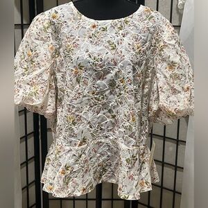 Peach Floral embroidered Lace Blouse WITH SHORT PUFF SLEEVES PLUS SIZE 3X
